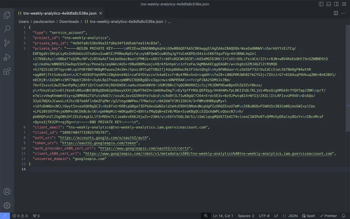 Screenshot of VS Code .json file
