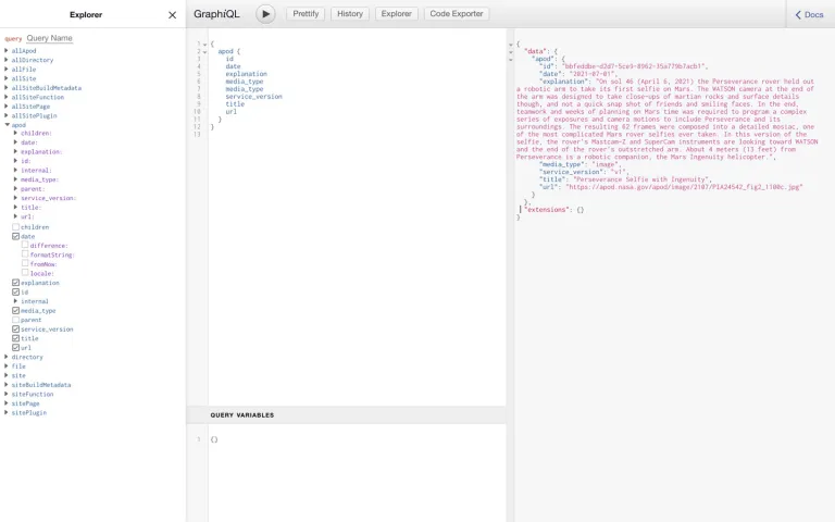 Screenshot of GraphiQL explorer