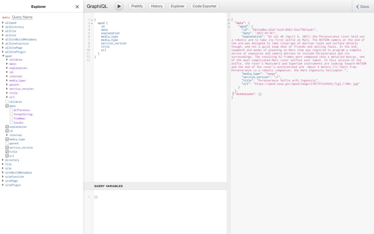 Screenshot of GraphiQL explorer