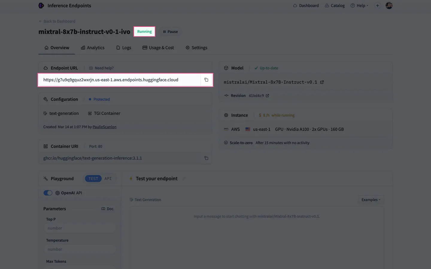 Screenshot of endpoint ready