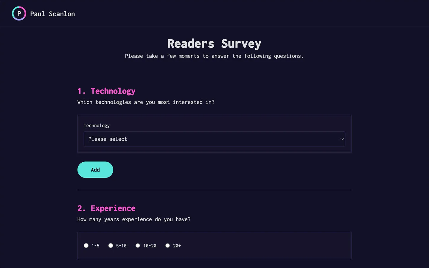 Screenshot of paulie.dev Readers Survery